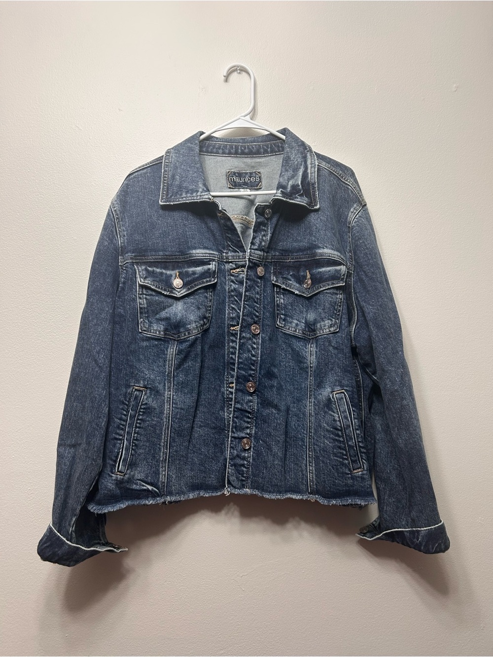 Maurices Distressed Medium Blue Denim Jacket